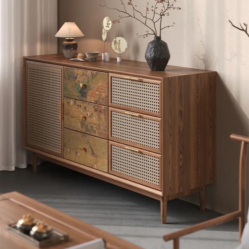 Solid wood against the wall integrated art side cabinet locker bucket cabinet new Chinese-style