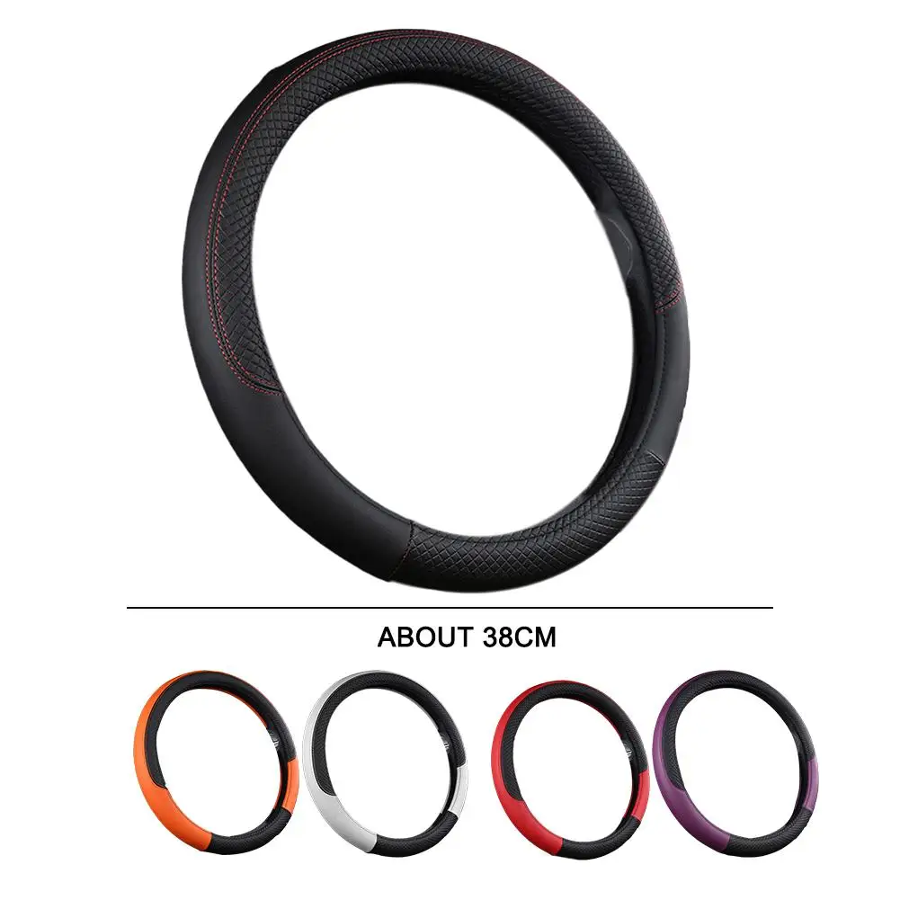 38cm Steering Wheel Cover PU Leather Anti Slip Steer Wheel Protector Breathable Fiber Braid Universal Steering Cover