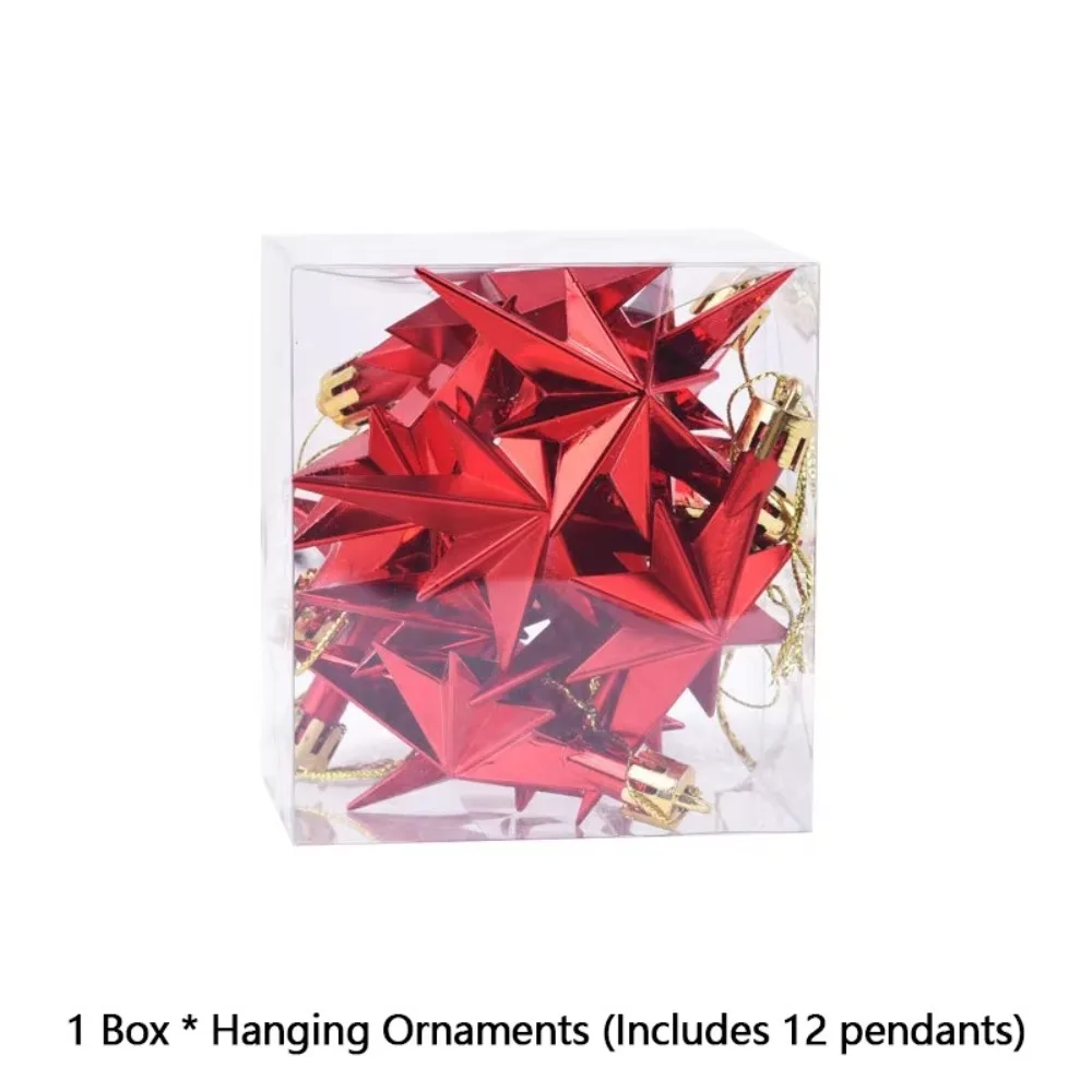 

12pcs New Plastic Christmas Hanging Ornaments Star Shaped DIY Xmas Tree Pendant Glittering Party Supplies Festival Decorations