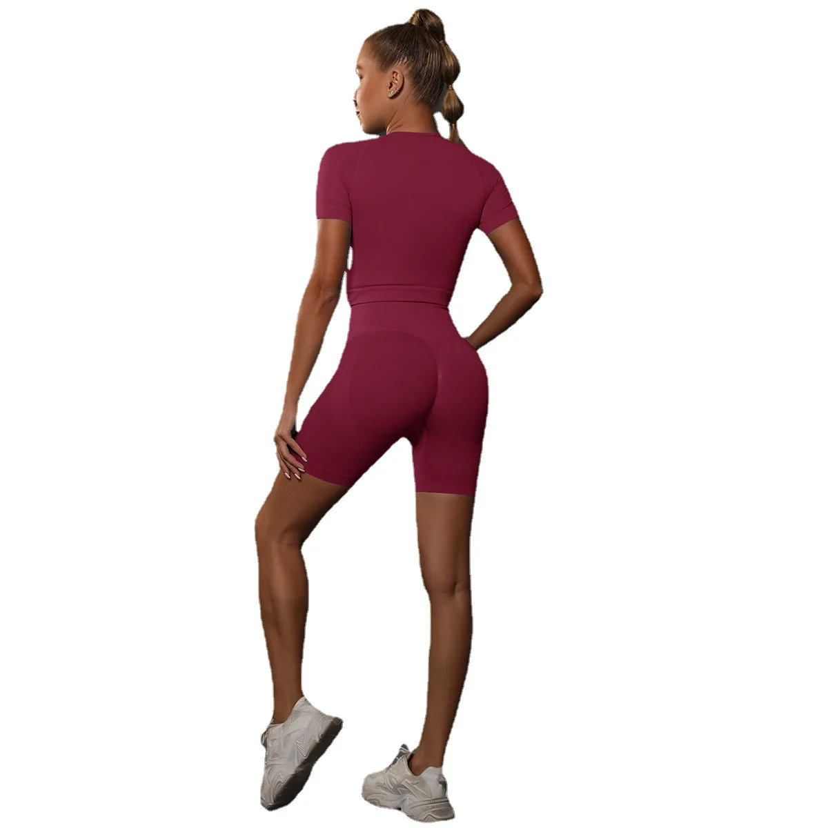 

New Seamless Solid Color High Elastic Nylon Leggings Short Sleeve Shorts Sports Fitness Gym Women Yoga Set Pilates Clothes