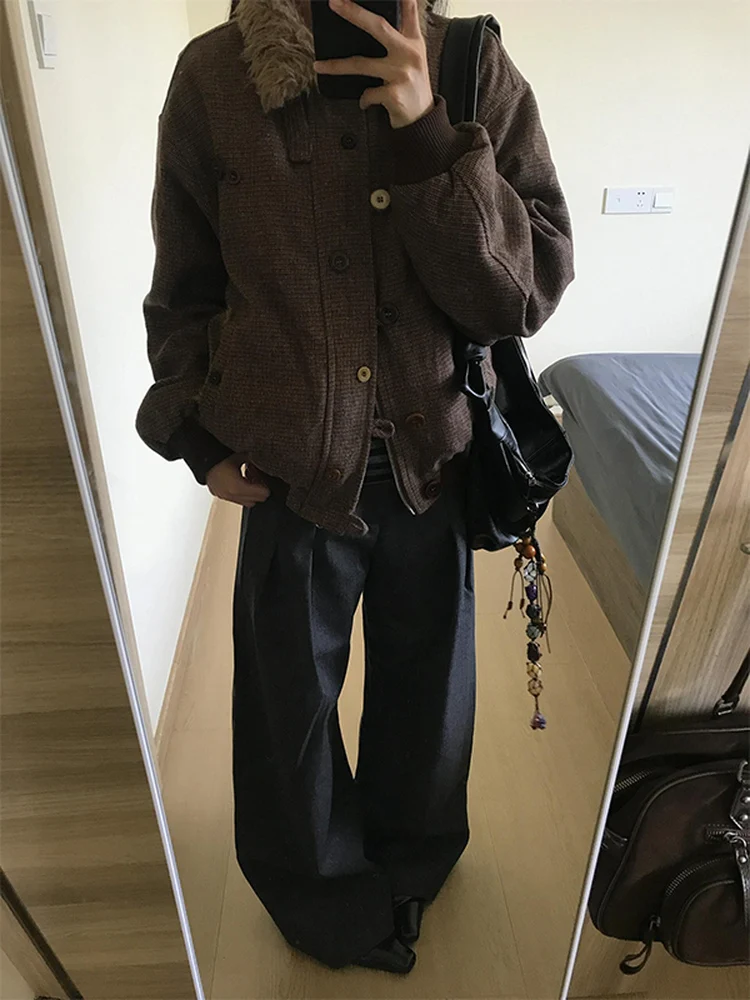 

Vintage Retro Warm Cotton Jaet Lamb Fur Collar Fce Lined Men Women Winter Coat Sli Brand Youth Casual Long Sve