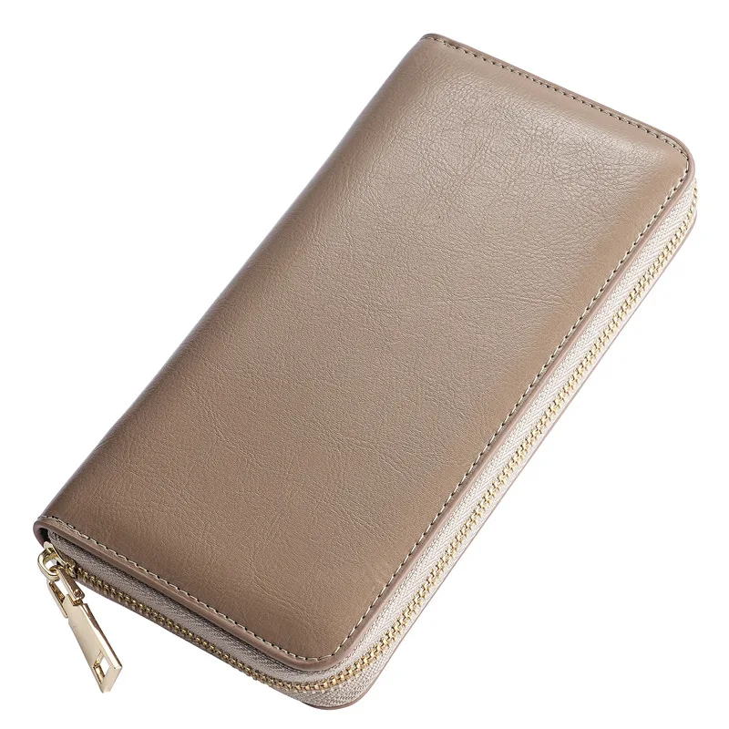 Women's Waxed Cowhide Long Zippered Clutch - Spacious Organizer with Wrist Strap & Multi-Card Slots​