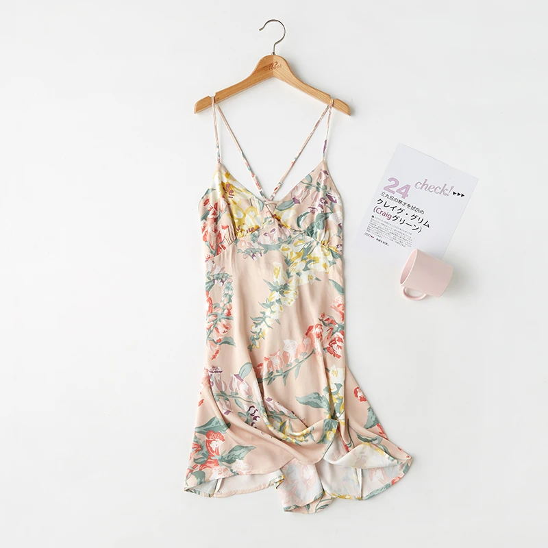 Summer 2009 Sexy Spaghetti Strap Sleepwear Women Sleeveless Sleeping Dress Classic Flower Printing Night Gown Europe Nightwear