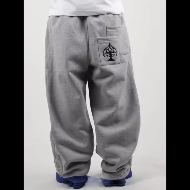 

Европейские и американские осенне-зимние серые спортивные брюки в стиле ретро с вышивкой и красным сердцем Y2K, четырехсезонные уличные брюки с эластичной резинкой на талии