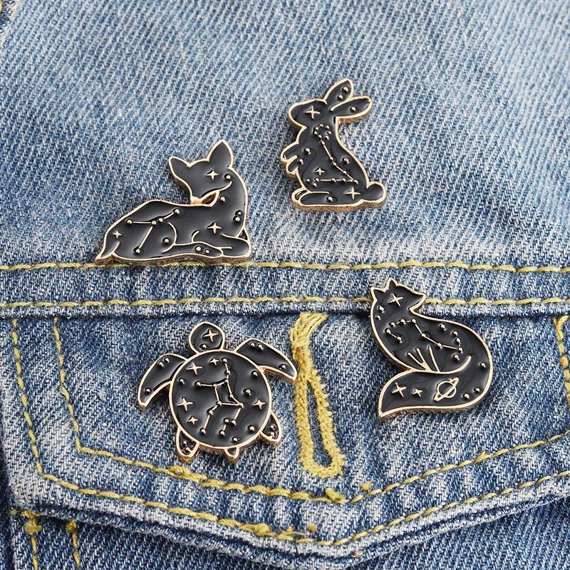 Constellation Enamel Pins Cartoon Bunny Rabbit Deer Animal Brooch Women Cute Bag Clothes Badge Lapel Pin Jewelry Gift Wholesale