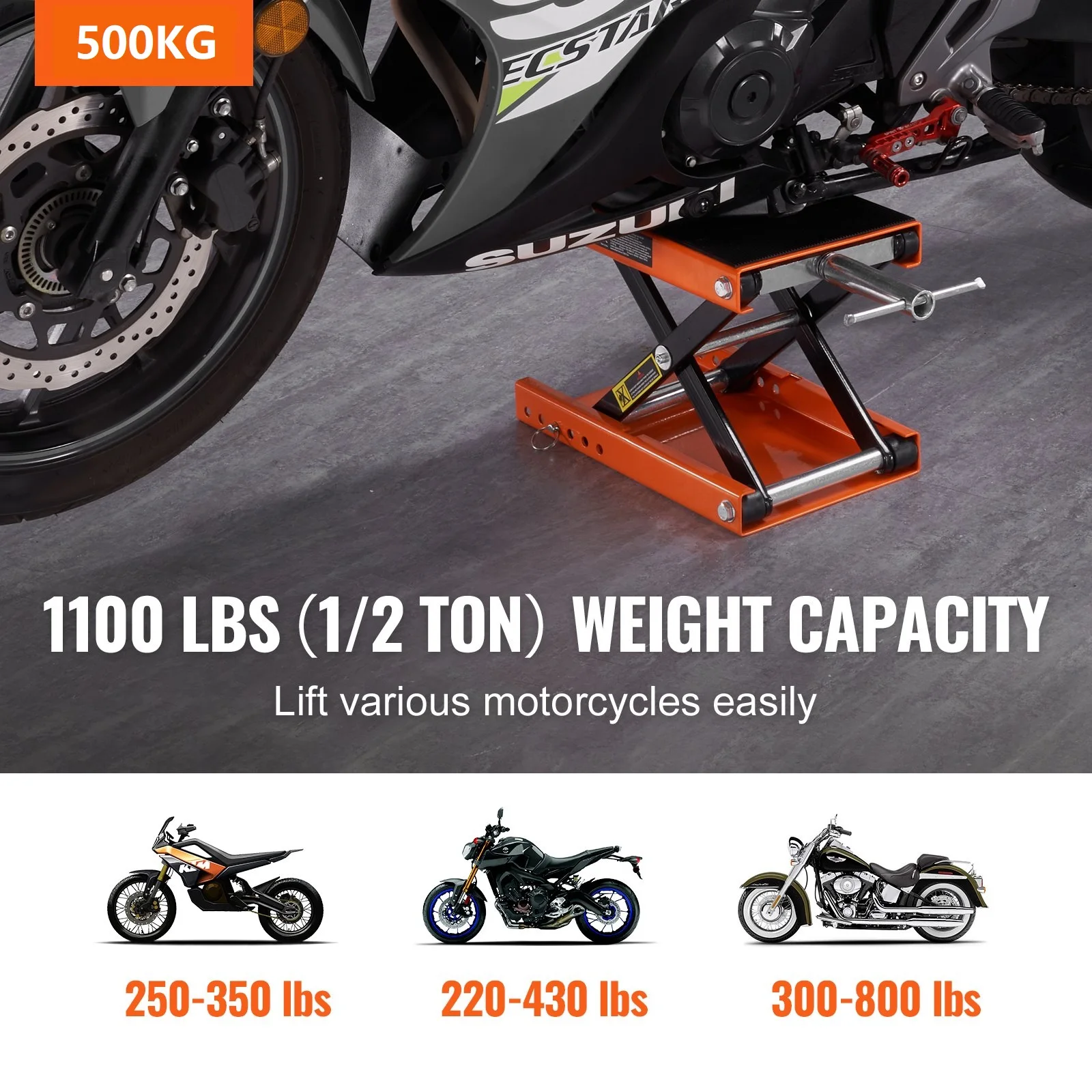 Motorcycle Lift 1100 LBS/500KG Motorcycle Scissor Lift Jack with Wide Deck & Safety Pin teel Scissor Jack For Bikes Motorcycles