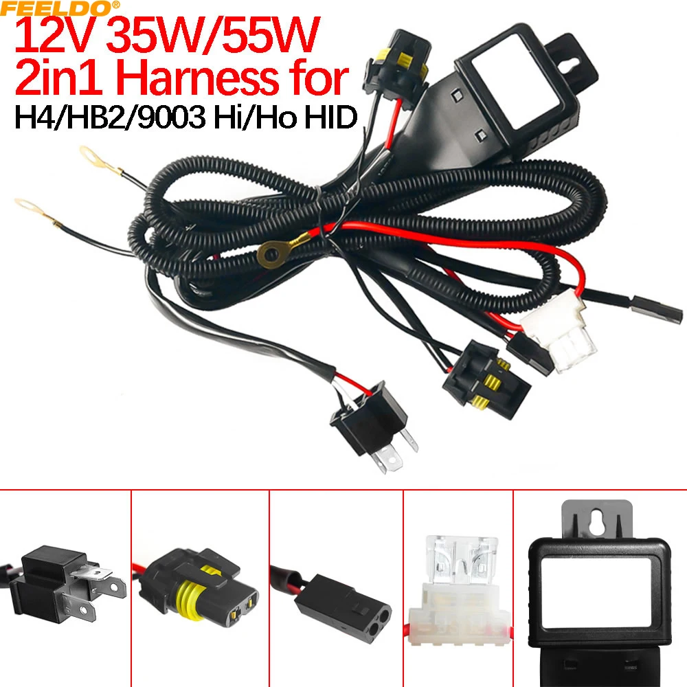 

FEELDO 1PC Car 12V 35W/55W 2IN1 H4/HB2/9003 Hi/Lo Bi-xenon Relay Harness For HID #HQ4305