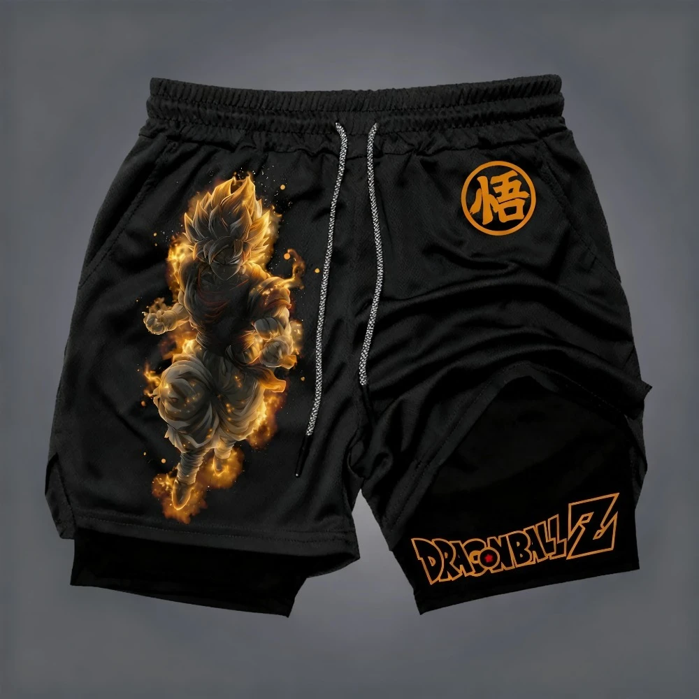 

Двухслойные шорты с периферийным принтом Dragon Ball в стиле аниме Гоку, американские спортивные летние мужские свободные дышащие шорты