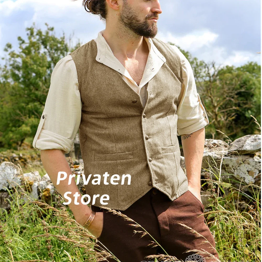 

Men Vest Coat Slim Fit Single-Breasted Khaki High Quality Retro Casual Business For Wedding Waistcoat chaleco hombre vestir