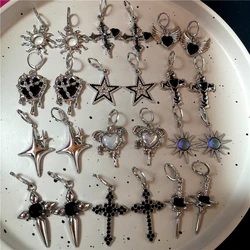 Kpop Gothic Charm Heart Star Sun Cross Crystal Pendant Earrings For Women Men Vintage Hiphop Punk Grunge Y2K Jewelry Accessories