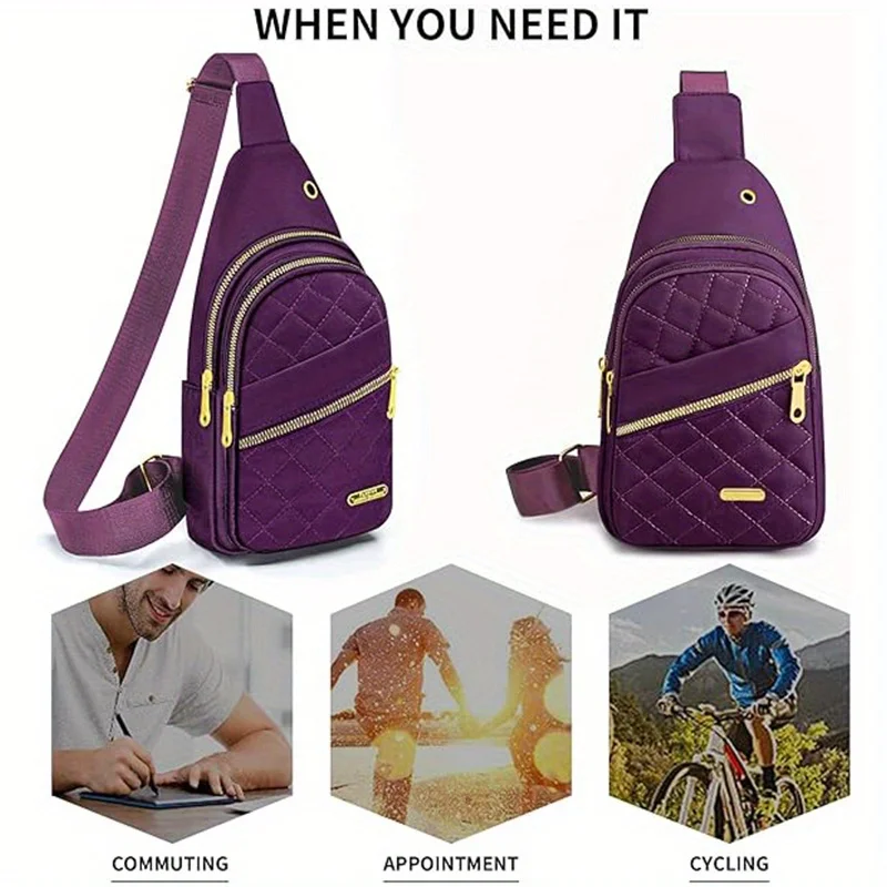 Gesteppte Nylon-Umhängetasche mit Goldreißverschluss, Mehrtaschen-Crossbody-Taschen für Damen und Herren, Alltags-, Freizeit-, Reise-, Outdoor- und Sporttasche – Detail 33