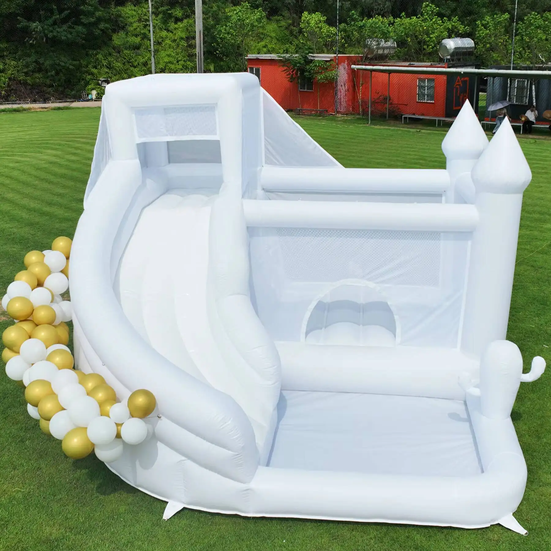 

RTS Inflatable Air Bounce Round Children Slides White Bouncy Castle Child Playing Slide Jumping Draco PVC Commerica House