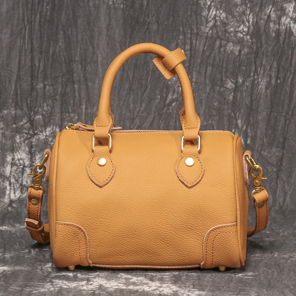 

LJ-85090 Casual Retro Top Layer Cowhide Hand-held Boston Bag, Fashionable and Versatile Single Shoulder Crossbody Bag