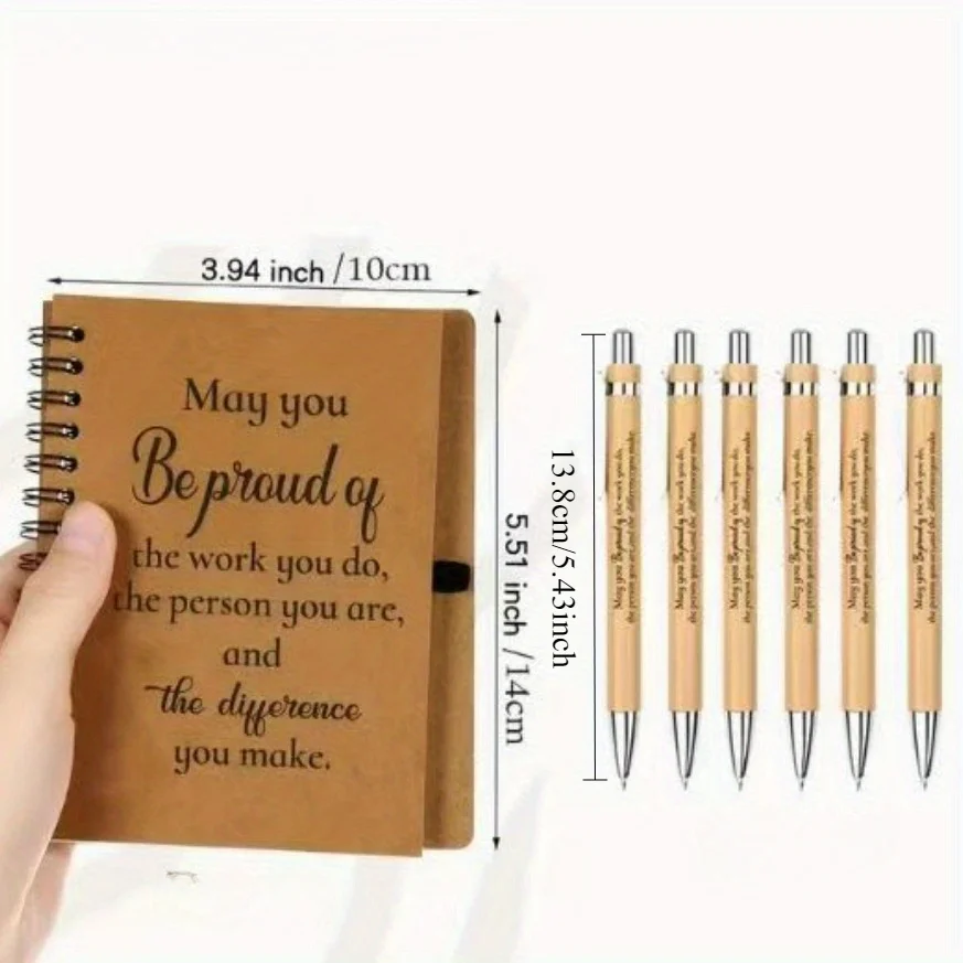 Bamboo Press Ballpoint Pen Set with Inspirational Quote Notebook Gift for Students Office Motivational Writing Tools