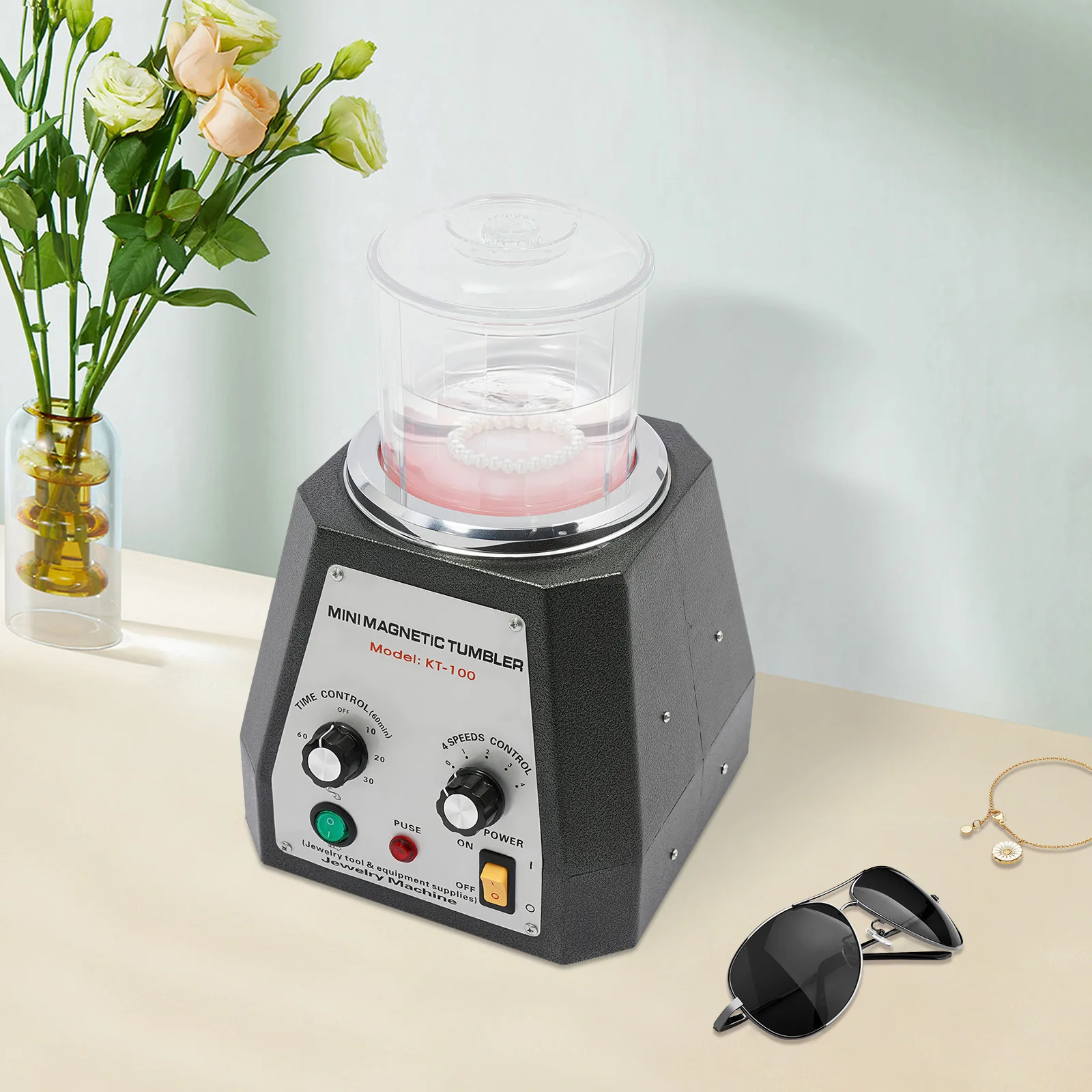 110V 0.2KW KT-100 Magnetic Tum - Jewelry Magnetic Tumbler Polisher Pin 评论和价格