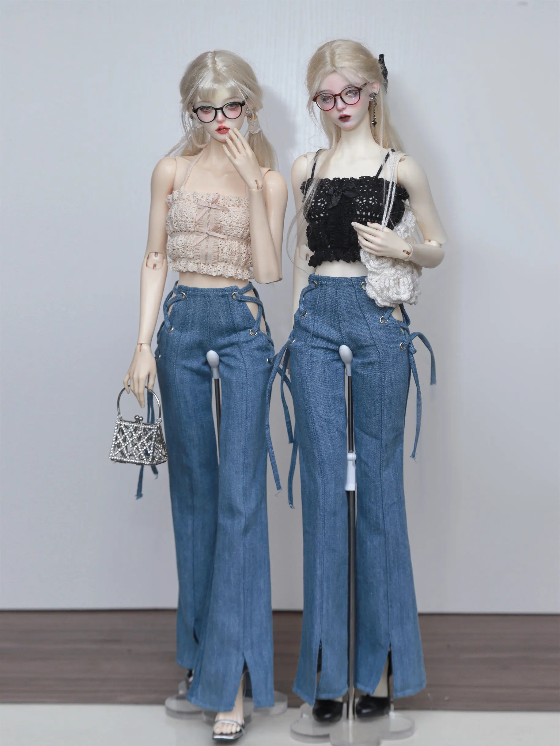 New Y2K Style 1/3 63-68Cmbjd Girl Doll Jeans Fashionable Casual Lace Up Jeans Supermodel Dress Up Game Doll Accessories No Doll