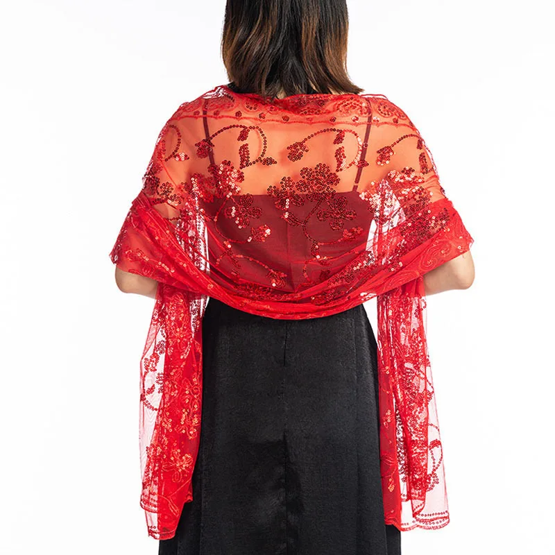 Autumn Wedding Evening Dress Cheongsam Sequins Lace Ladies Bride Bridesmaid Scarf Women Shawl