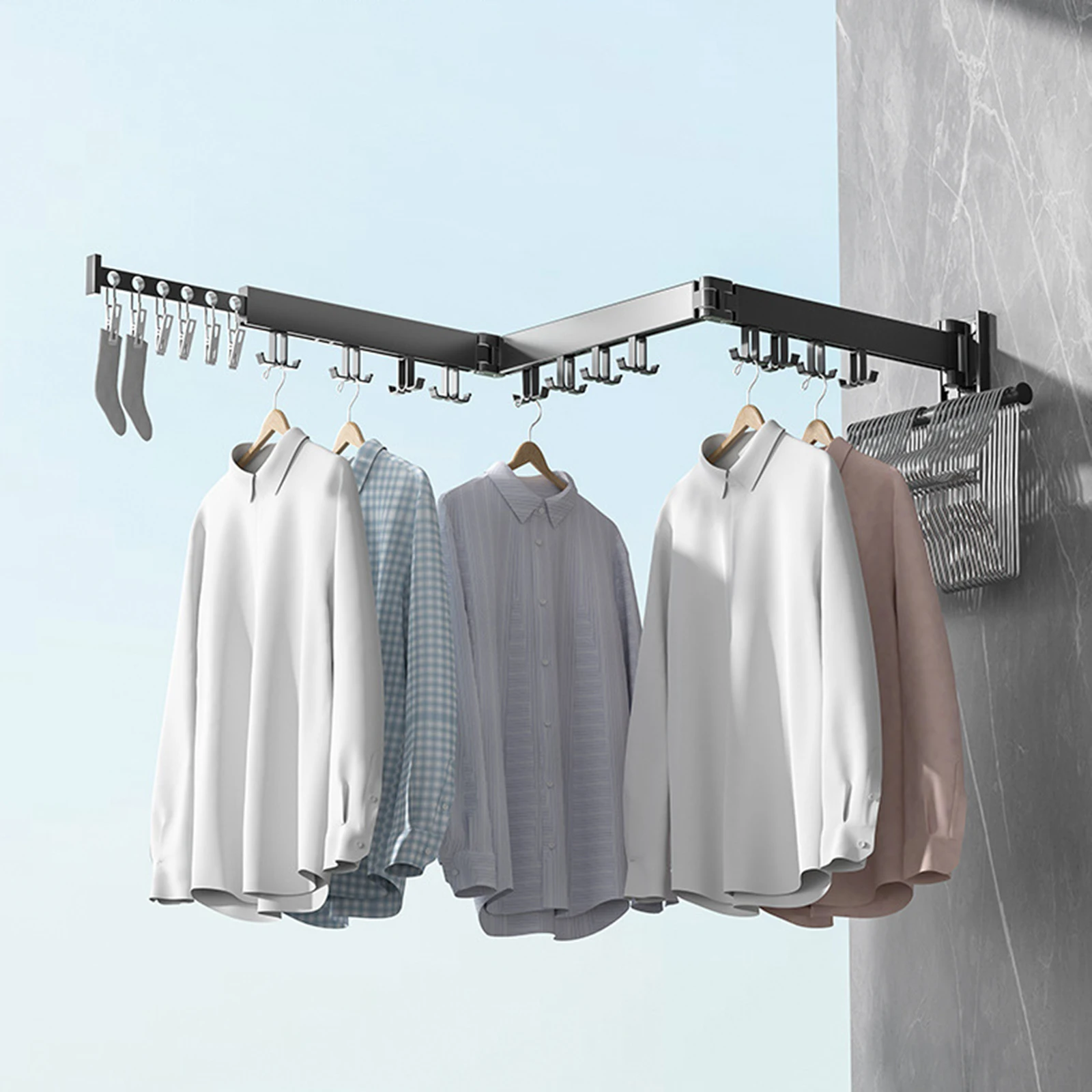 Invisible Telescopic Folding Clothes Rack Wall Mounted Aluminum Indoor&Outdoor Retractable Drying Rack Home Clothes Organizer