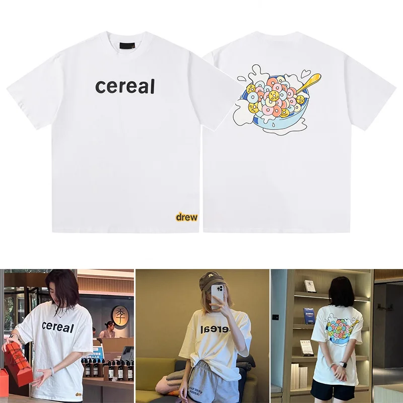 Drew House Premium Quality Fun Cereal Donut Smiley Face Short-Sleeve Casual Brand Oversized Crew Neck Base Layer T-Shirt