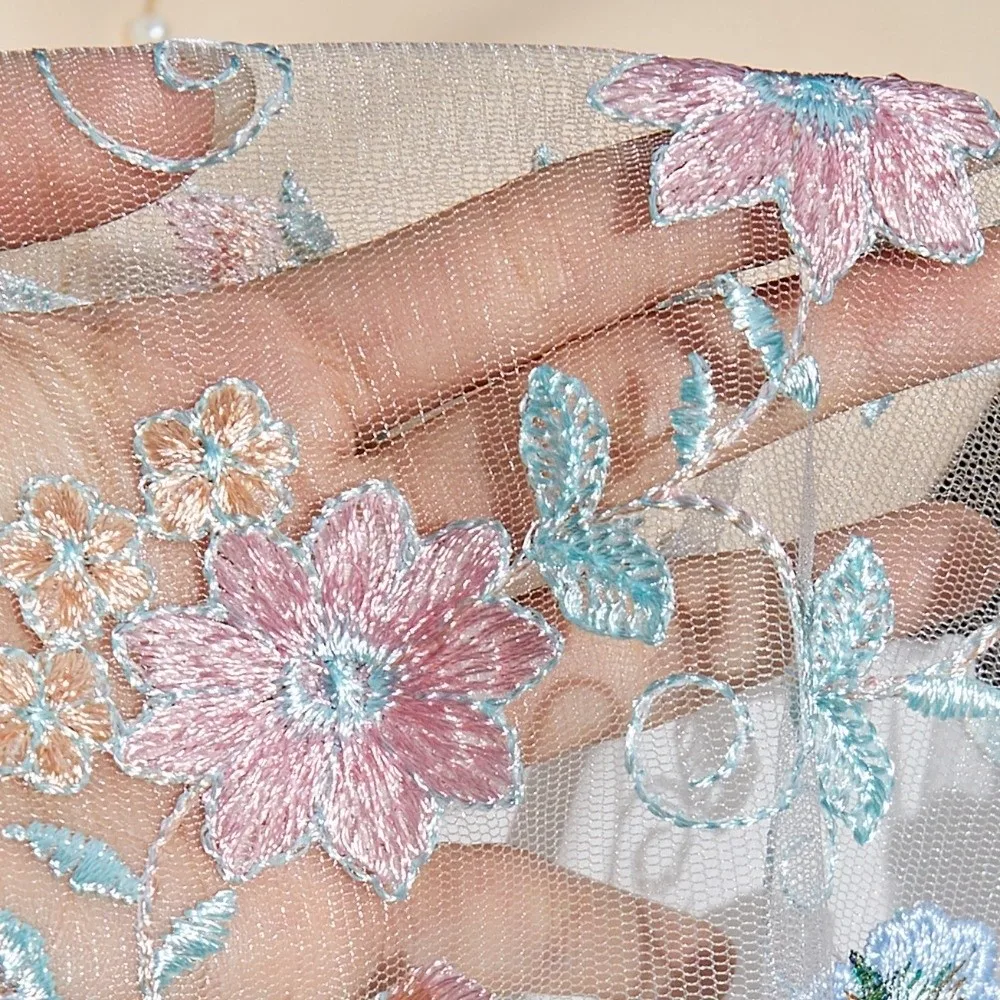 Thin Lace Bow Women's Pajama Dress Flowers Butterfly Embroidered Ice Silk Suspender Nightdress Sleepwear Mesh Transparent