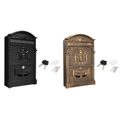 European-Style Villa Letterbox Outdoor Waterproof Mailbox Wall Mount Postbox Retro Suggestion Box with for Key Lock for