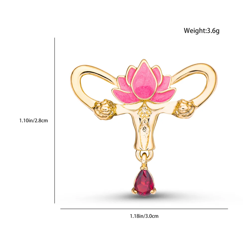 New Simple Uterus Enamel Pin Unique Pretty Medical Gynecology Series Brooch Lotus Zircon Badge Decoration For Nurse's Gift