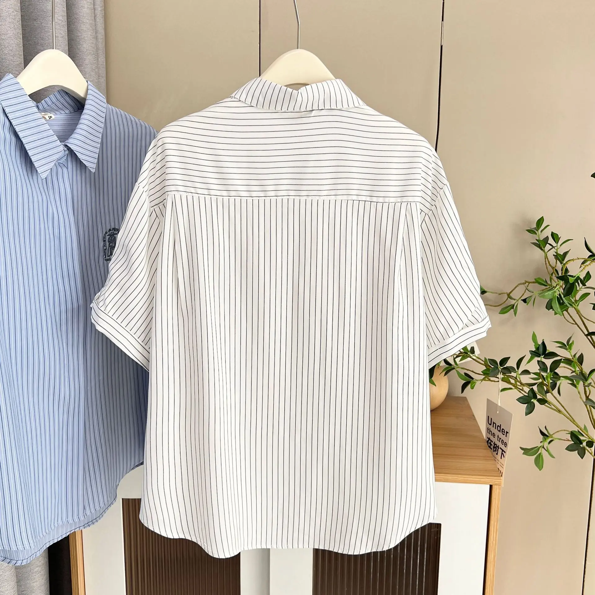 100kg Summer Plus Size Blouses New Casual And Elegant Embroidered Striped Short Sleeved Women's Shirt 2513