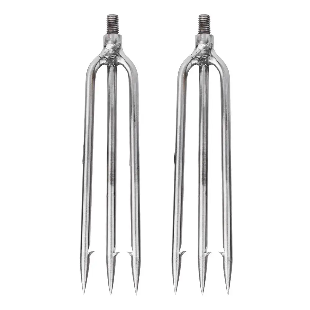 2PCS Stainless Steel Fishing Harpoon Gaff Tips - 3 Prong Barbed Spears for outdoor Fishing Tackle