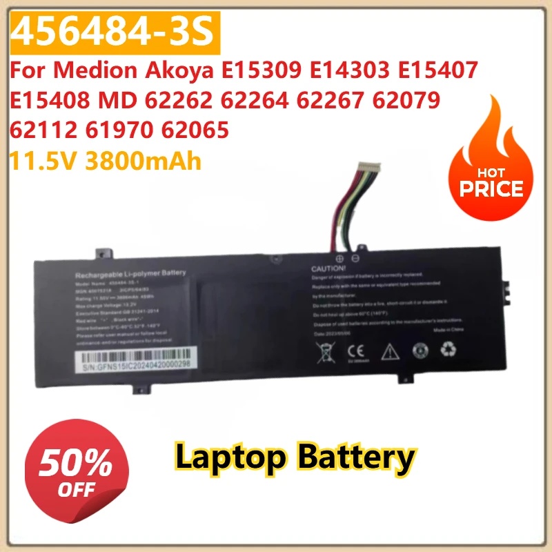 

11.5V 3800mAh 456484-3S Laptop Battery For Medion Akoya E15309 E14303 E15407 E15408 MD 62262 62264 62267 62079 62112 61970 62065