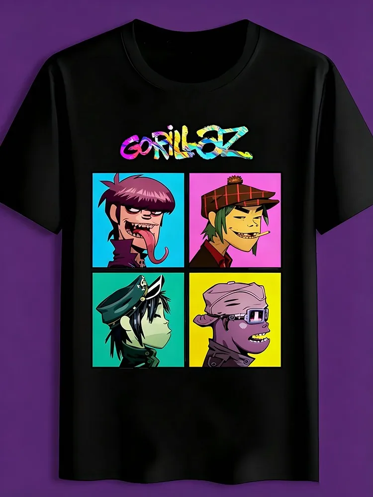 Gorillaz Band Cartoon Panel Graphic T-Shirt, Unisex Crewneck Short Sleeve Tee, Alternative Music Casual Tops