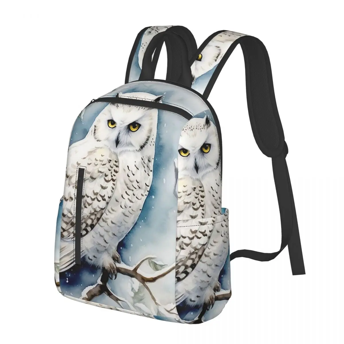 

White Owl On Snow Covered Branches Student Backpack School Bag Hiking Travel Daypack for Men Women Bookbag Shoulder Bags