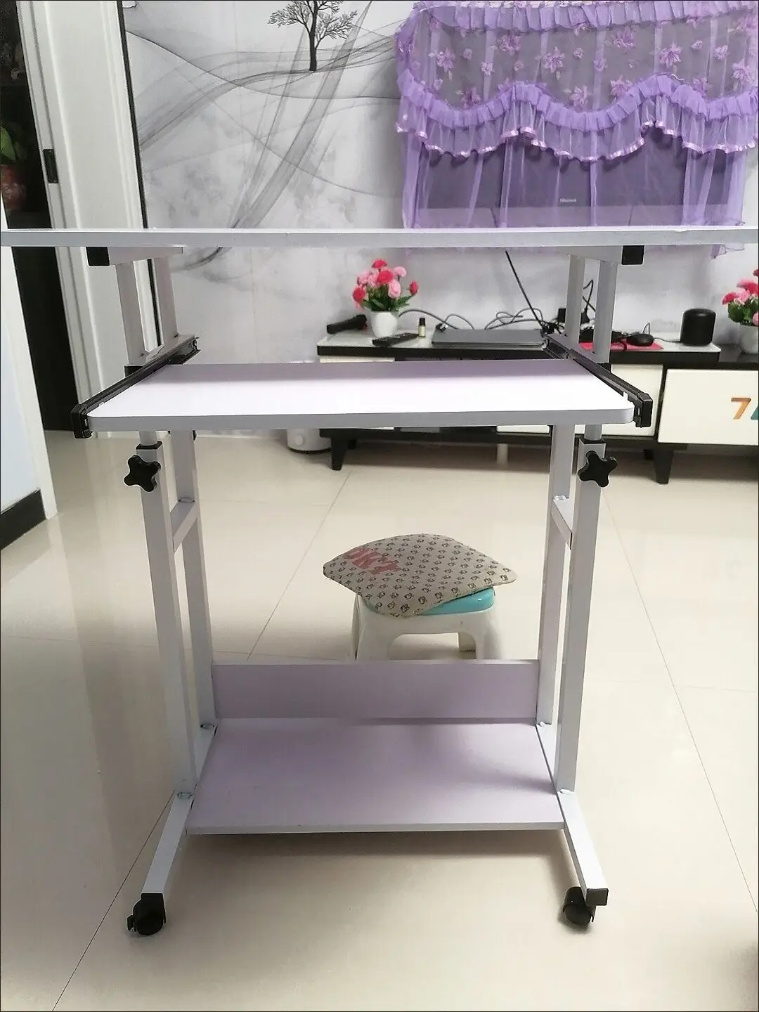 Liftable Bedside Study Computer Desk with Lower Storage Rack with Wheels Removable Table 80*50cm