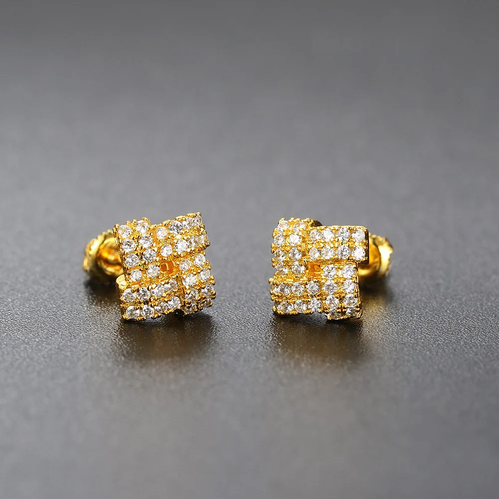 Gold Color Stud Earrings for Women Simple Geometry Zircon Crystal Earings Punk Fashion Jewelry Streetwear Ear Accessories OHE128
