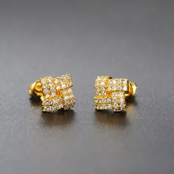 Gold Color Stud Earrings for Women Simple Geometry Zircon Crystal Earings Punk Fashion Jewelry Streetwear Ear Accessories OHE128