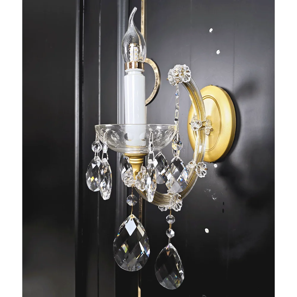 

1 Light Crystal White Hanging Swag Chandelier White Metal Frame with Clear Glass Stem and Acrylic Crystals Wall Lamp Indoor