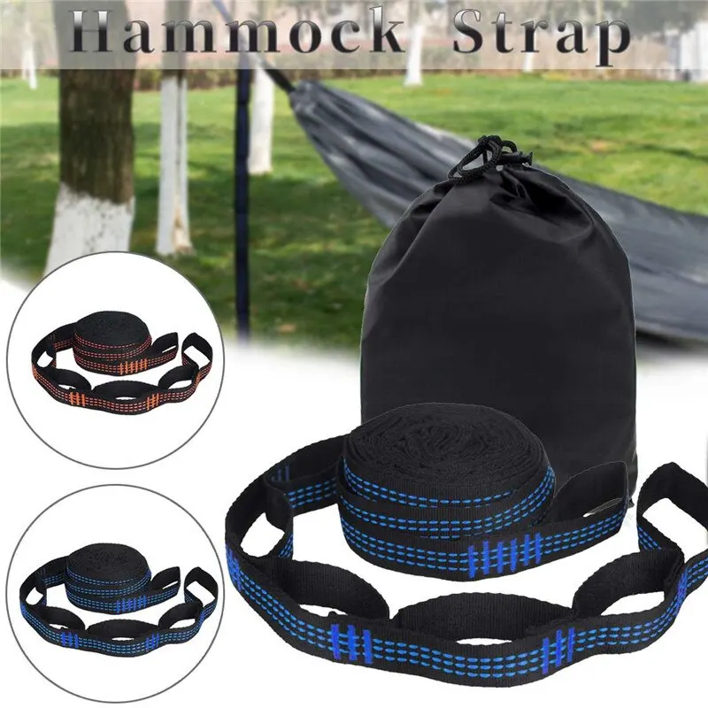 2PCS 2M Hammock Correias Correias de poliéster 5 Anel de alta carga-rolamento farpado Outdoor Camping Hammock Swing Strap Rope