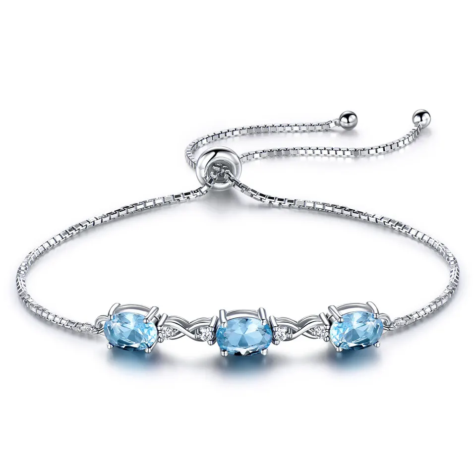 

Three Sky Blue Topaz 925 Silver Cubic Zirconia Adjustable Bracelet Custom Charm 925 Sterling Silver Bracelets