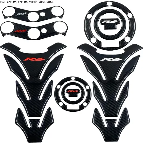 R6 스티커 3D 탄소 모양 오토바이 탱크 패드 보호대 스티커 케이스 Yamaha YZF600 YZF-R6 R6S Tankpad 데칼