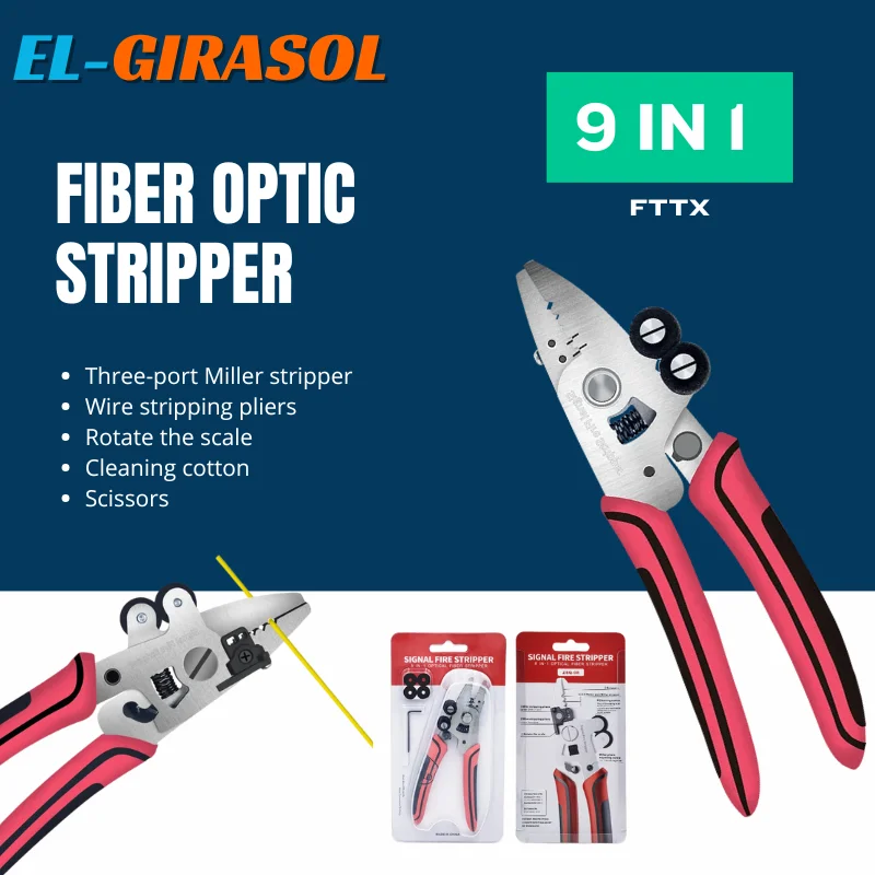 

Signalfire 8 in 1 Optical Fiber Stripper Three Port Miller Stripper and Scissors Replaceable Cleaning Cotton ZSQ-08 FTTH