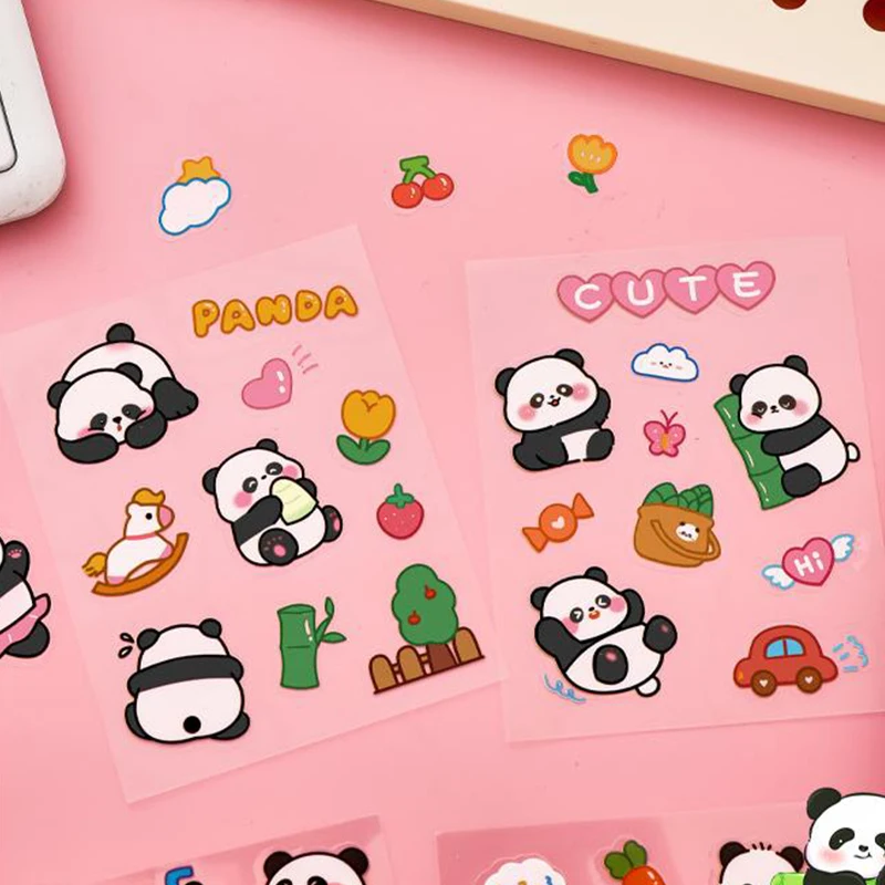Cute Creative Cartoon Panda Pattern Stickers Stationery Stickers PET Handbook Material DIY Water Cup Phone Case Decor Stickers