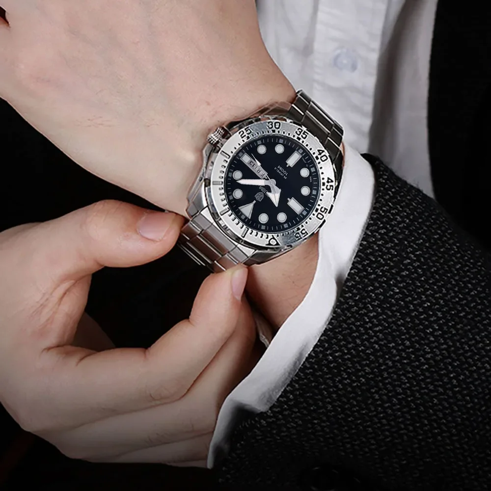 Luxury Men's Quartz Watches Top Brand Stainless Steel Ceramic Bezel Solid Strap Sports Watches For Men