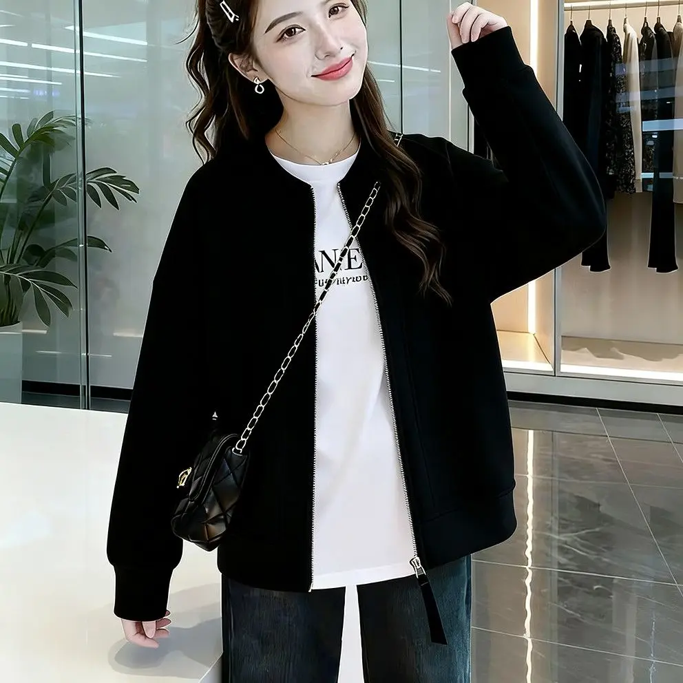 New Baseball Uniform Jacket Ladies Spring Autumn Plus Size Women's Coat Stand-up Collar Outcoat Loose Sweatshirt Casual Overcoat
