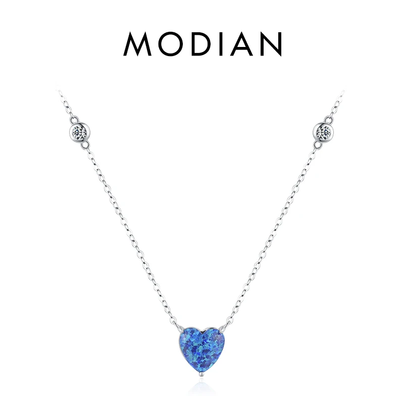 Modian 925 Sterling Silber van Gogh Sternen himmel Design blau Herz Opal Anhänger Halskette Mode Glieder kette für Frauen edlen Schmuck