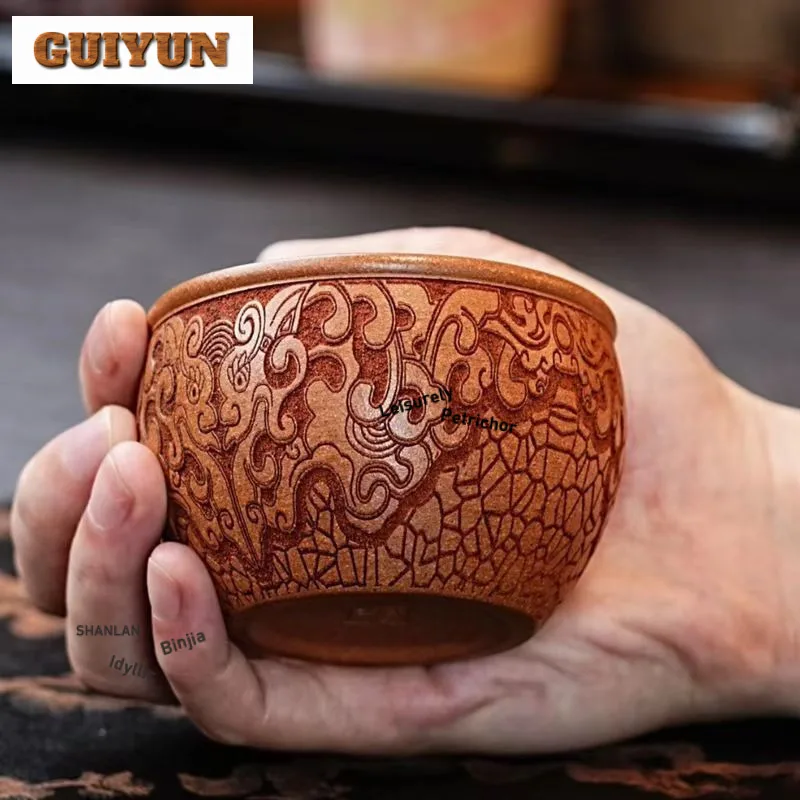 

150 мл Исинская фиолетовая глиняная чашка, чайная чаша ручной работы, кувшин для воды, дегустация чая, чашка для медитации, чашки Jianzhan Master, китайский чайный сервиз