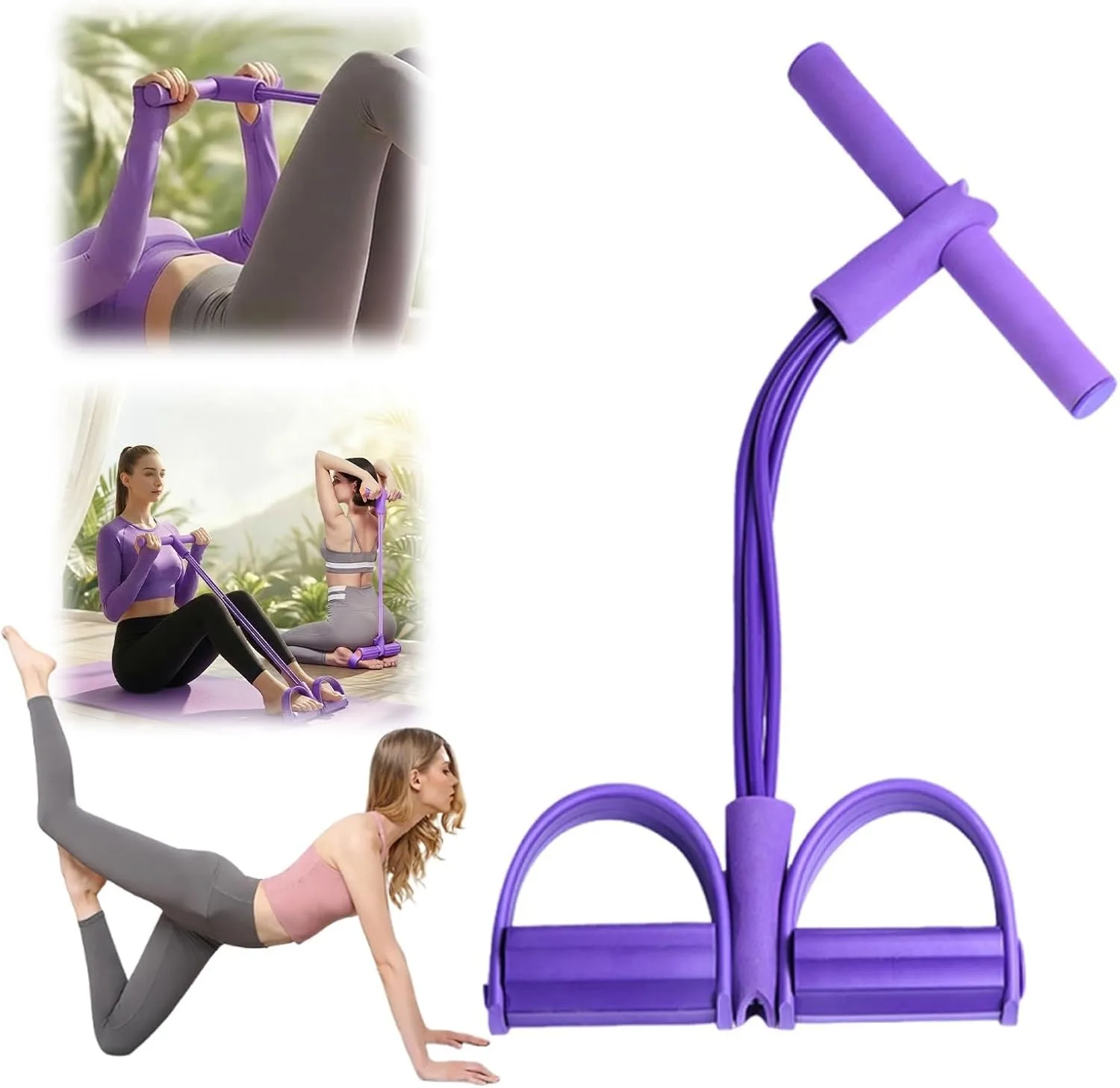21 Fitness Resistance Bands-4 Tube Pedal Ankle Puller,Upgraded Stretch Bands for Exercise Sit Up Exercise Equipment,Multifunction Tension Rope,Foot Pedal Resistance Bands for Women Men
