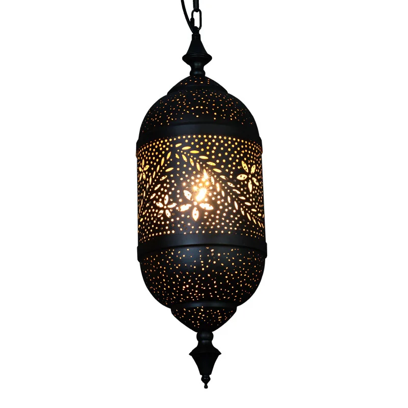 

Arabic Style Black Metal Etching Pendant Light Dot Hollow Lantern Lamp For Dining Room Restaurant Ambient Lighting 110-265V