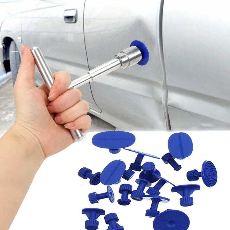 Universal Car Dent Puller Metal T Dent Repair Tool Auto Repair Sheet Metal Kit Slide Hammer Reverse Hammer Glue +18pcs Glue Pull