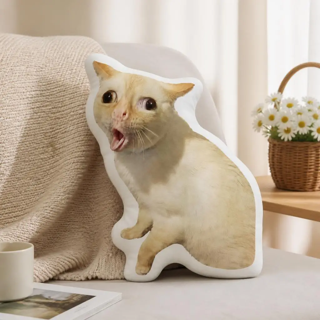 Shocked Cat Open Mouth Meme Plush Pillow Cushion Irregular Stuffed Throw Pillow Home Decor Gift Sofa Bed