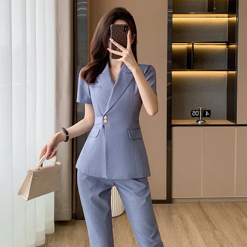 Short Sleeve Suit Suit Women's Summer Thin2024New Business Suit Temperament Jewelry Shop Hotel Suit Overalls