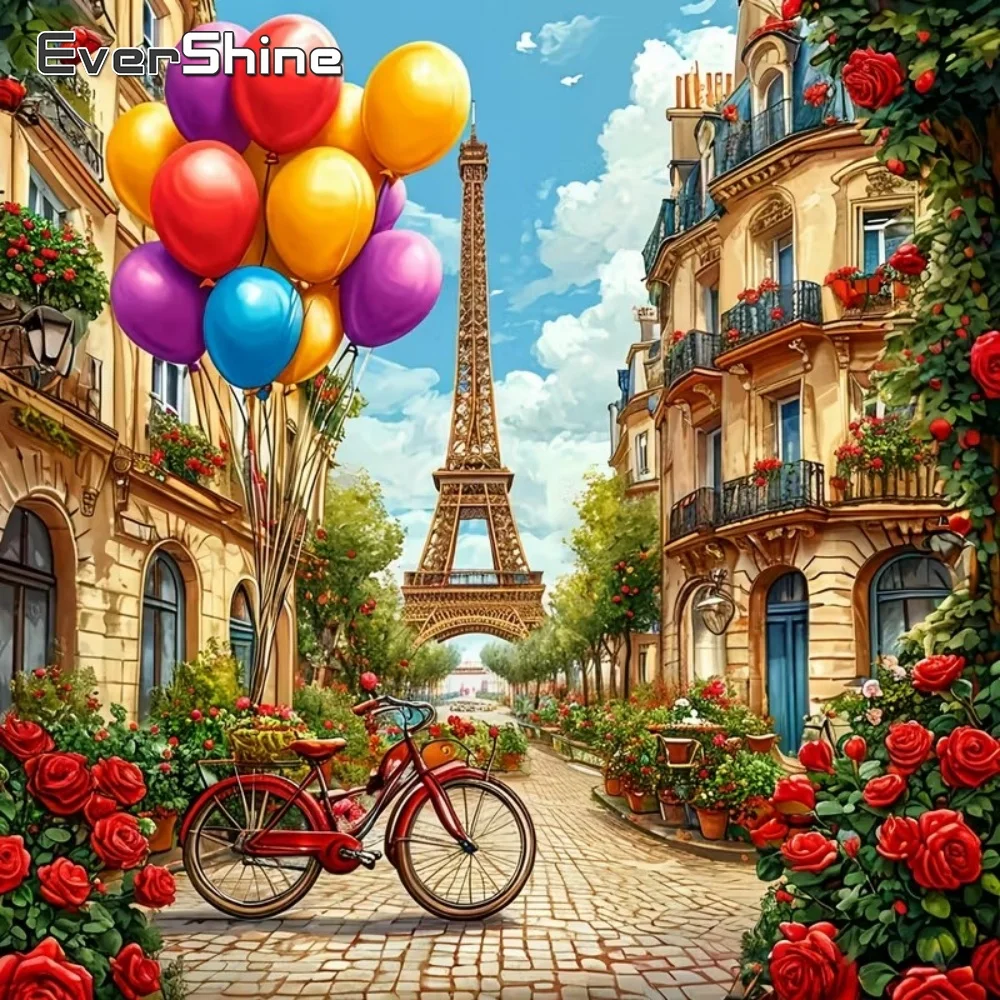 EverShine Diamantmalerei Straßenlandschaft Stickerei Acryl Bastelbedarf Fahrrad Diamantmosaik Eiffelturm DIY Heimdekoration